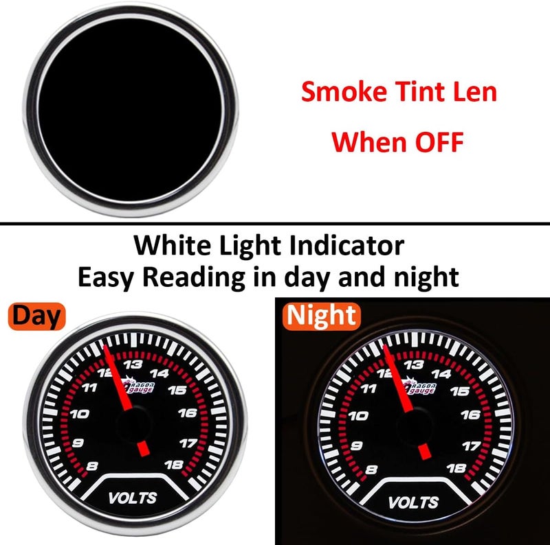 LKRXW Car Volt Gauge 2" 52mm Auto Voltage Gauge Meter Universal Volt Tester Pointer Gauge 12V Bright Light Indicator Meter Smoke Len 8 to 18 V - Image 5